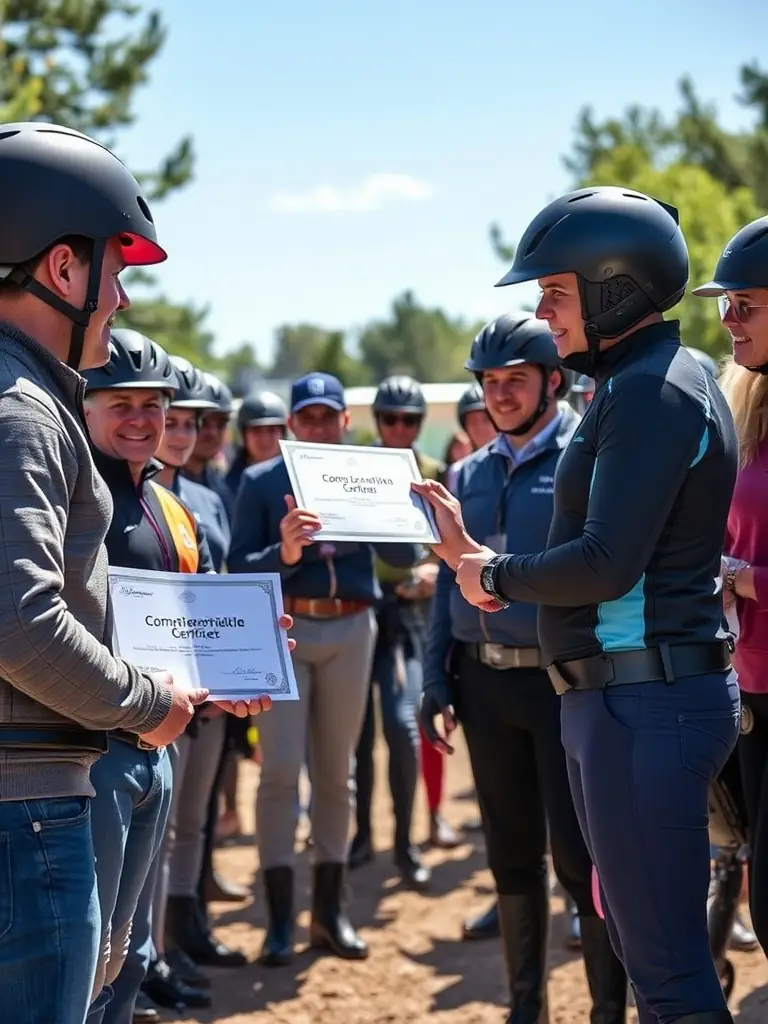 Participants celebrating their achievements after completing an exam preparation course at CHEVAL DE COEUR, highlighting professional development and certification.
