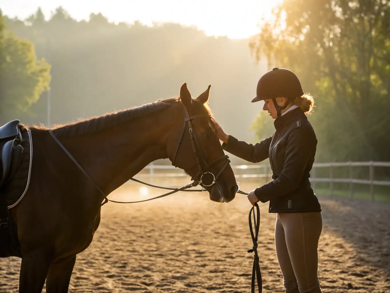 A close-up shot of a horse and rider during a therapeutic riding session, highlighting the bond between them and the supportive environment. The image should evoke feelings of compassion and healing.