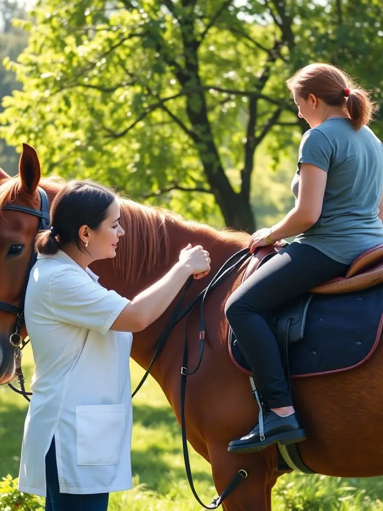 A CHEVAL DE COEUR volunteer assisting a disabled rider during a therapeutic riding session, highlighting the organization's commitment to inclusivity.